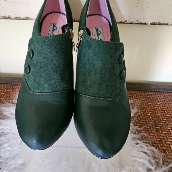 Lulu Hun-Women`s Green Suede Heel Zipper Booties - Picture 2 of 7